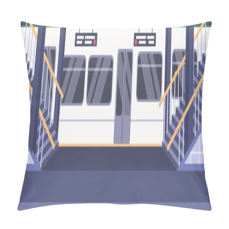 Personality  Train Subway Railway Underground Station Empty No People Platform City Transport Concept Flat Horizontal Vector Illustration Pillow Covers