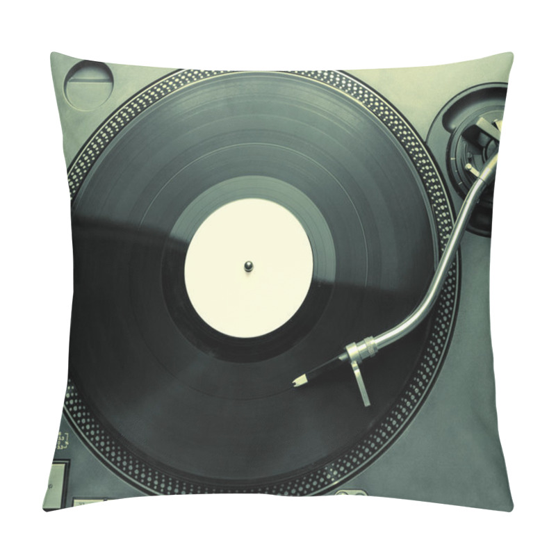 Personality  Top View Of Old Fashioned Turntable Playing A Track Pillow Covers