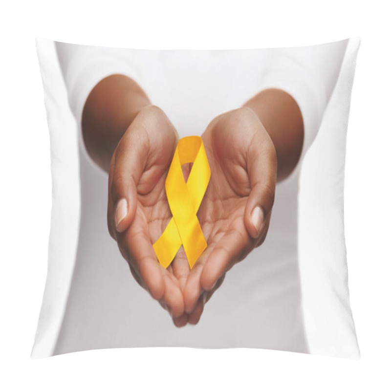 Personality  Hands Holding Yellow Gold Cancer Awareness Ribbon Pillow Covers