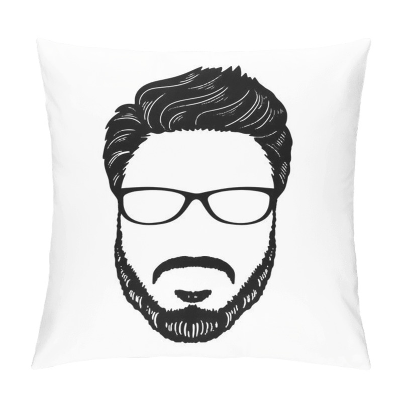 Personality  Barbershop Hipster Beard Mustache Glasses Hairstyle Vector Image Pillow Covers