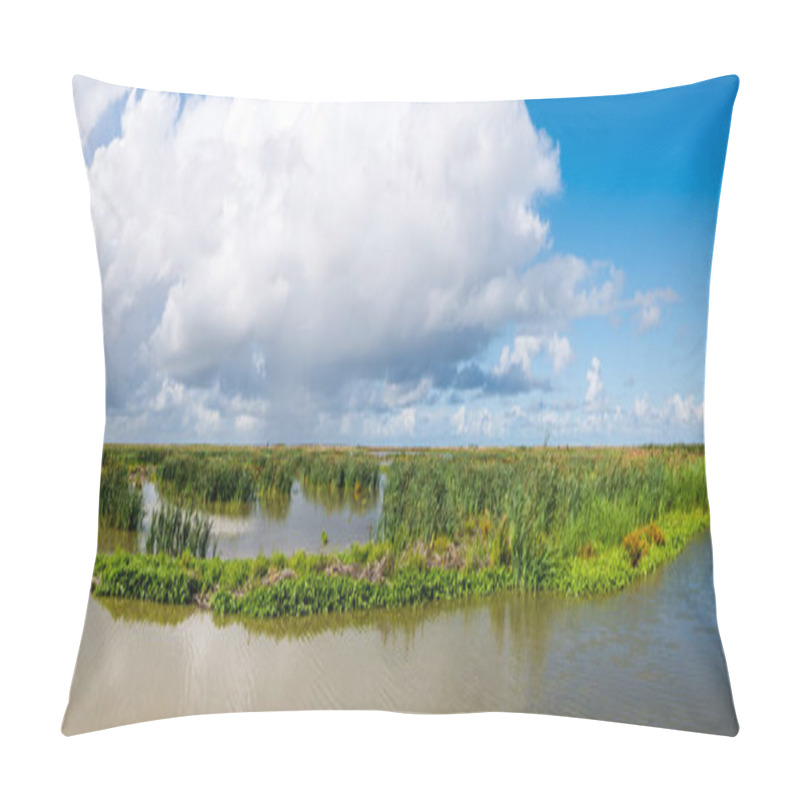 Personality  Panorama Of Marshland On Manmade Artificial Island Of Marker Wadden, Markermeer, Netherlands Pillow Covers