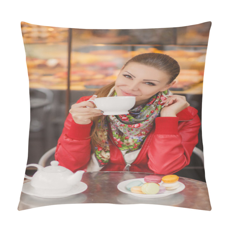 Personality  Woman Model With A Cup Of Hot Drink. Pillow Covers