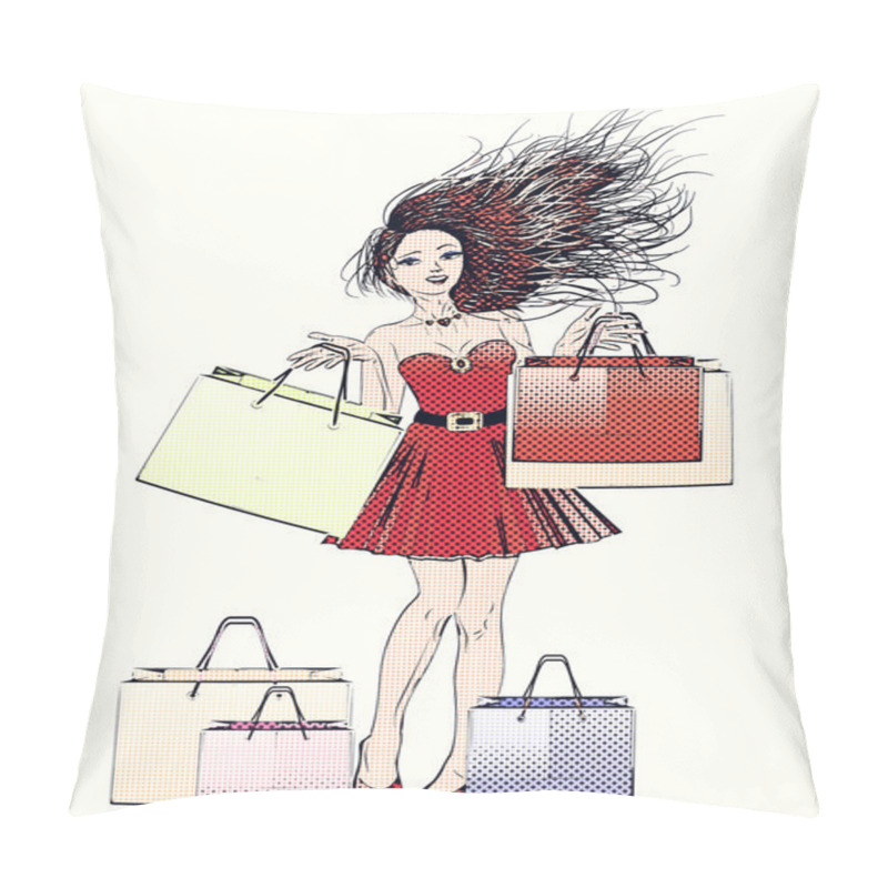 Personality  Halftone Shopping Woman Pillow Covers