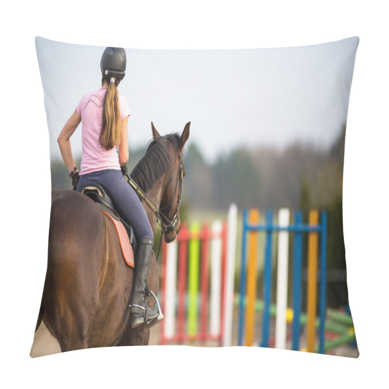 Personality  Woman Show Jumping With Horse Pillow Covers