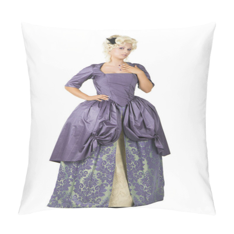 Personality  Portrait Of A Young Beautiful Blond Baroque-dressed Woman Isolated Pillow Covers