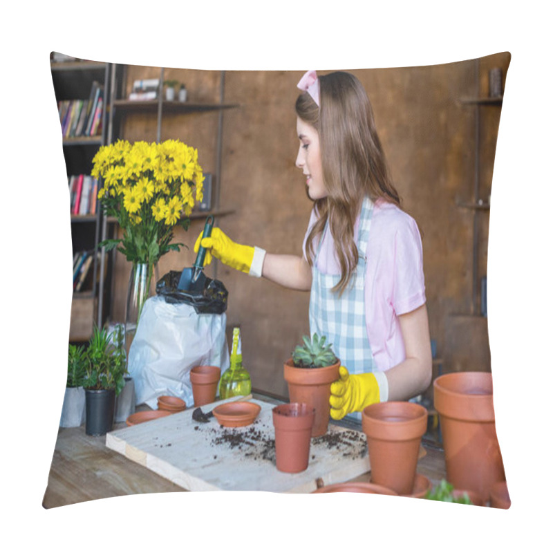 Personality  Woman With Plant In Flowerpot Pillow Covers