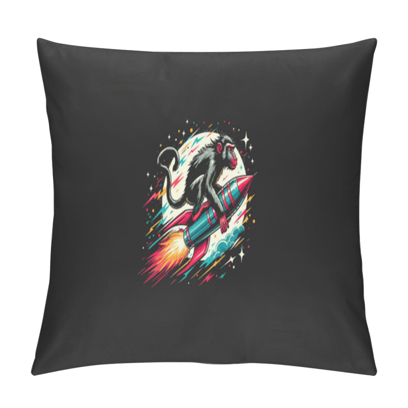 Personality  Baboon Riding Rocket On Moon Vector Artwork Design Pillow Covers