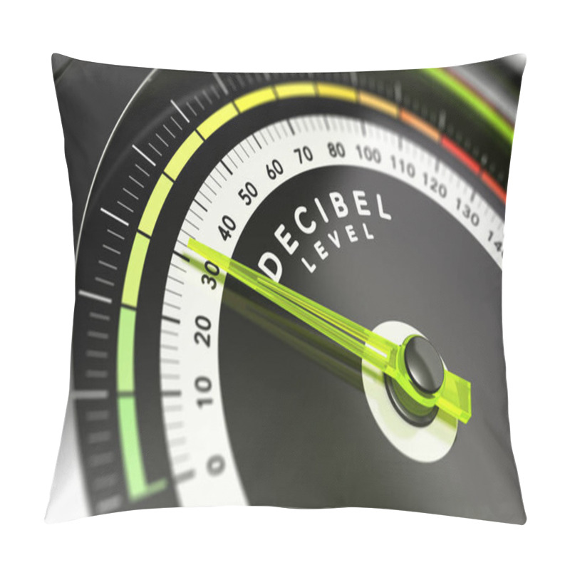 Personality  Decibel Measurement. Gauge With Green Needle Pointing 30 DB, Concept Of Noise Reduction Pillow Covers