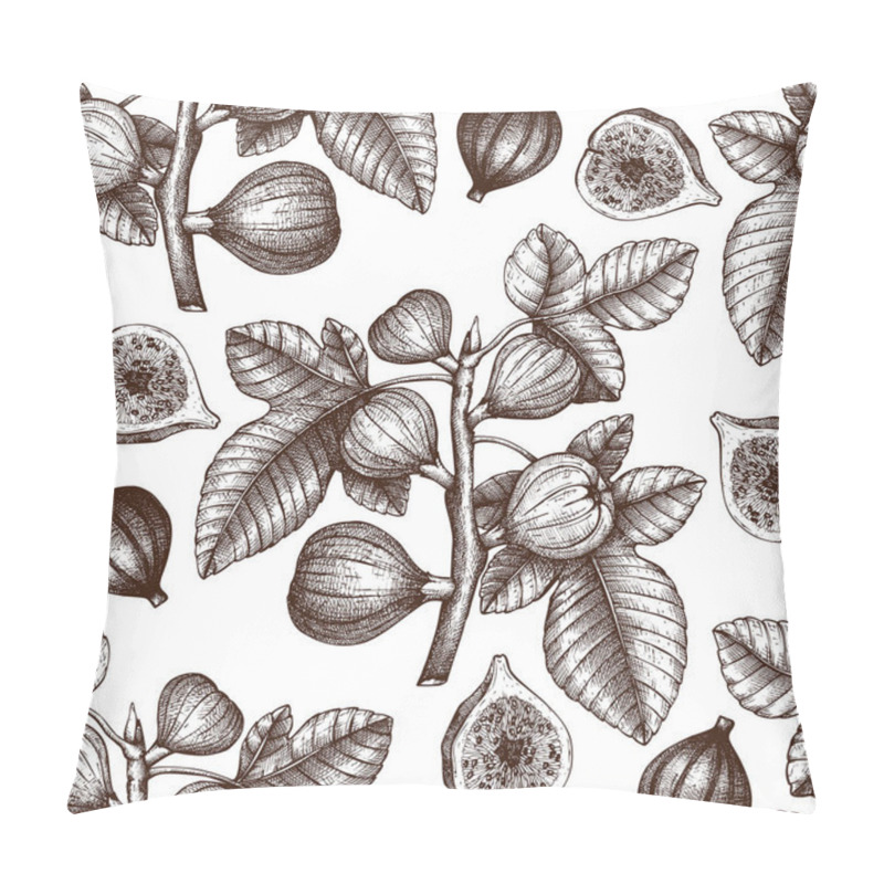 Personality  Hand Drawn Seamless Pattern With Fig Fruit On White Background Pillow Covers