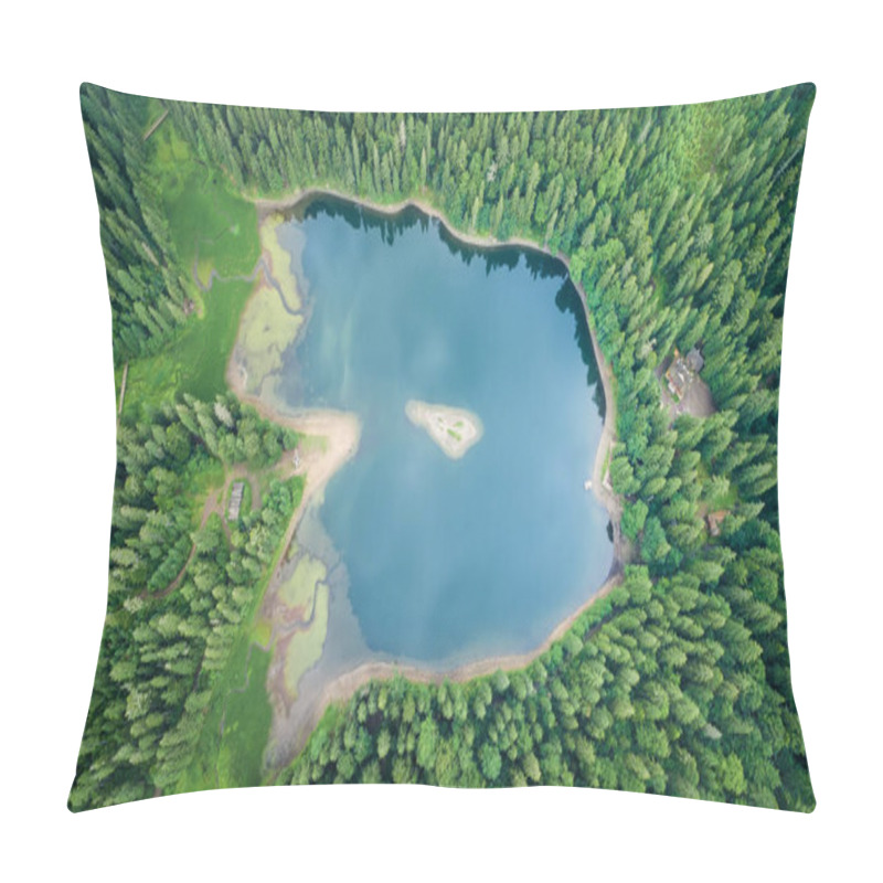 Personality  Aerial Top View On Heart Of Ukrainian Part Of Carpathians Mountains - The Lake Synevyr, Similar Approximately A Dragon Eye. Pillow Covers