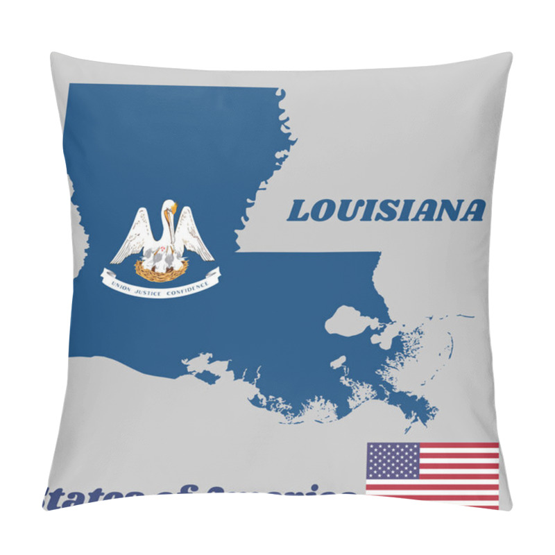 Personality  Map Outline And Flag Of Louisiana, A Mother Pelican 