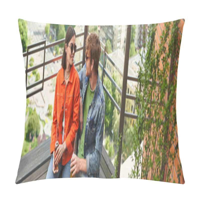 Personality  A Couple Relaxes On A Wooden Bench, Enjoying Each Others Company And The Peaceful Surroundings Pillow Covers