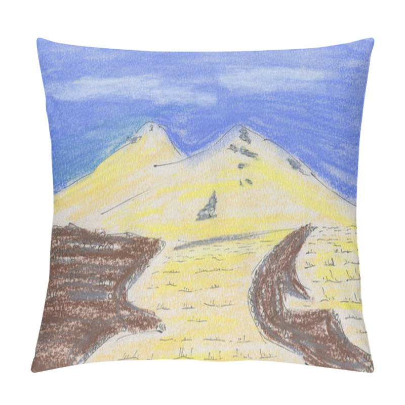 Personality  Pastel Drawing On Paper. Snow Mountain With Two Peaks Pillow Covers