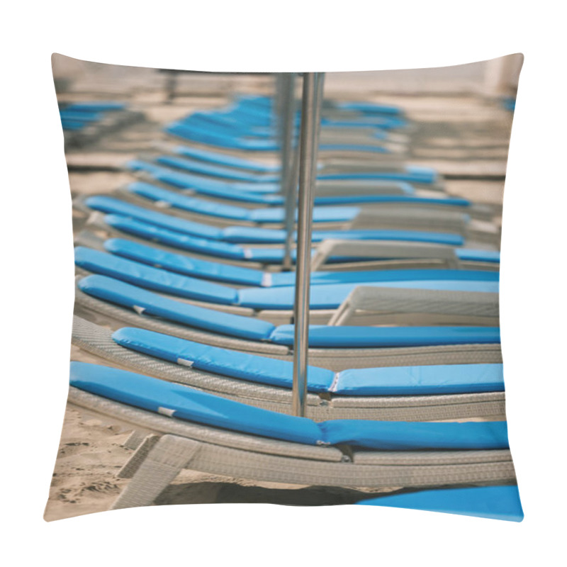 Personality  Empty Chaise Lounges And Umbrellas At Beach Pillow Covers