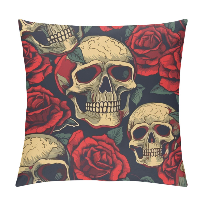 Personality  Skulls On A Background Of Beautiful Red Roses. For Your Sticker Or Tattoo Design. Pillow Covers