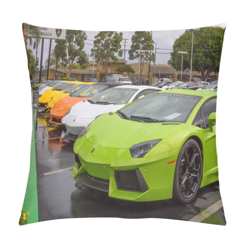 Personality  Lamborghini Cars Parked At The Factory Authorized Dealership In California Pillow Covers