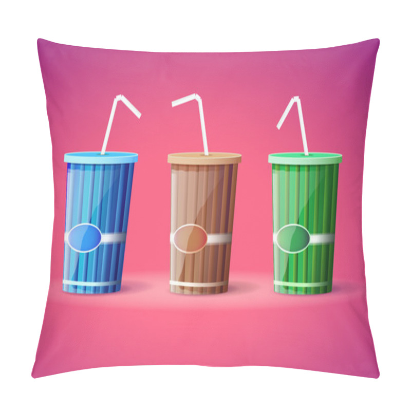 Personality  Three Plastic Containers With Straws Pillow Covers