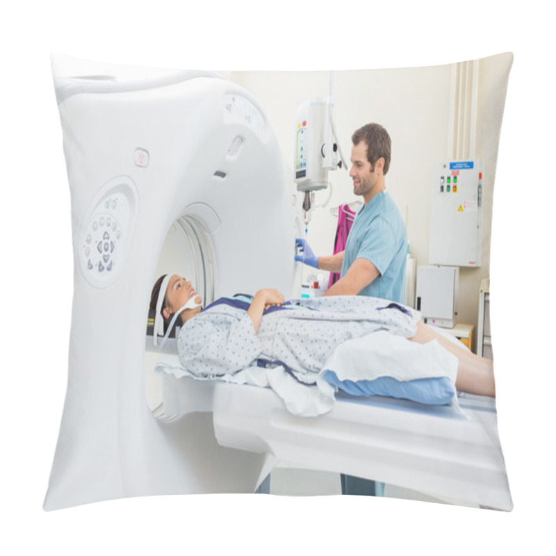 Personality  Nurse Preparing Patient For CT Scan In Hospital Pillow Covers