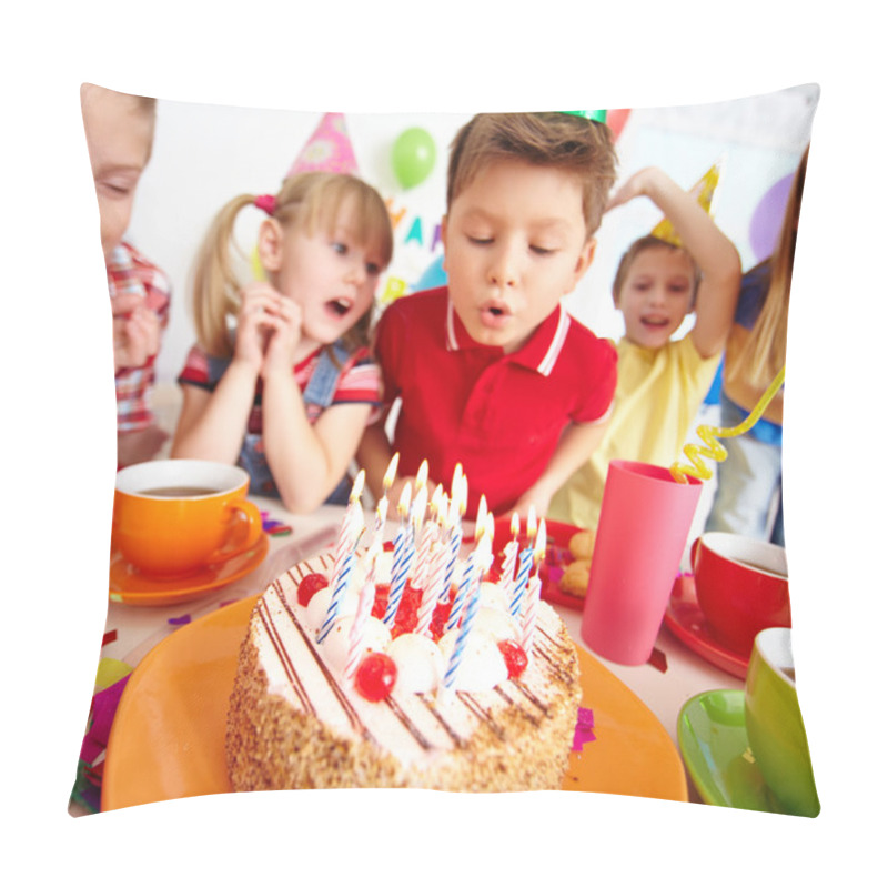 Personality  Boy Blowing On Cake With Candles Pillow Covers