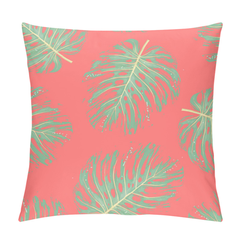 Personality  Tropical Botanical Plants, Background With Leaves Of Coconut And Banana Design Card Jungle Leaf Background Design Vertical Frame Living Coral Color Background Pillow Covers