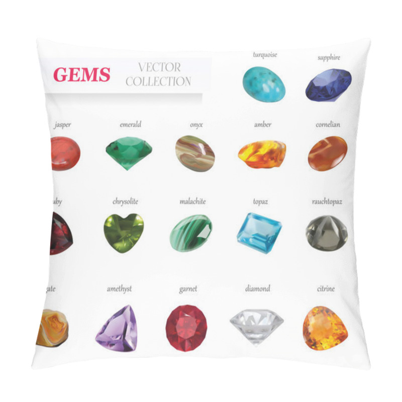 Personality  Vector Realistic Gems Jewelry Stones Big Collection. Isolated On White Background Pillow Covers