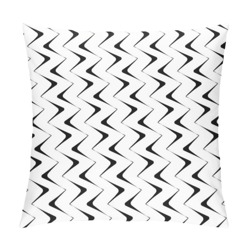 Personality  Diagonal Zigzag Lines Seamless Pattern. Angled Jagged Stripes Ornament. Linear Waves Motif. Curves Print. Striped Background. Tilted Broken Line Shapes Wallpaper. Slanted Wavy Stripe Figures. Vector Pillow Covers