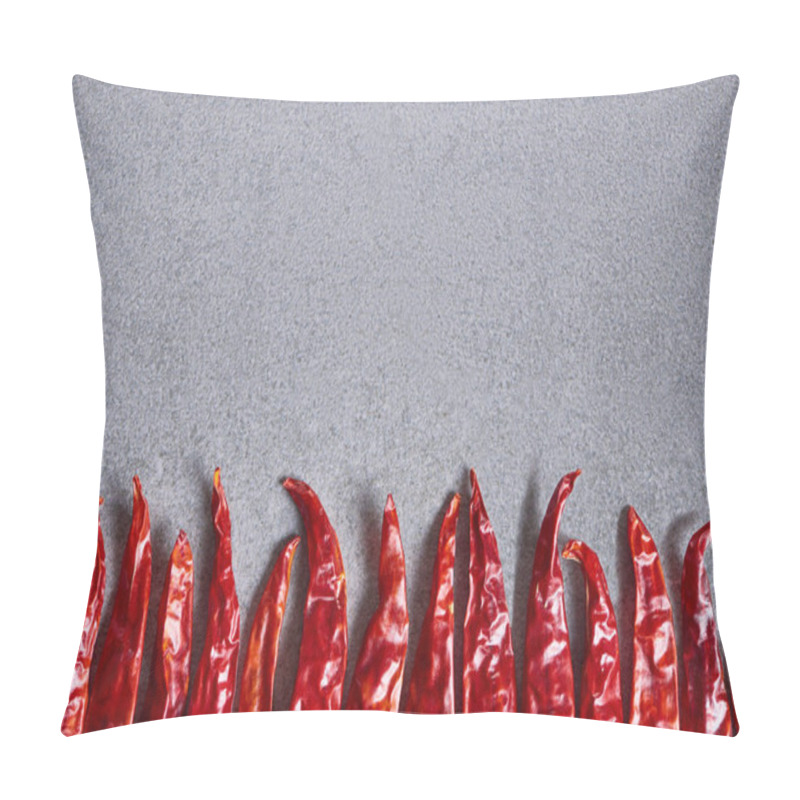 Personality  Top View Of Dried Red Chili Peppers Arranged On Grey Tabletop Pillow Covers