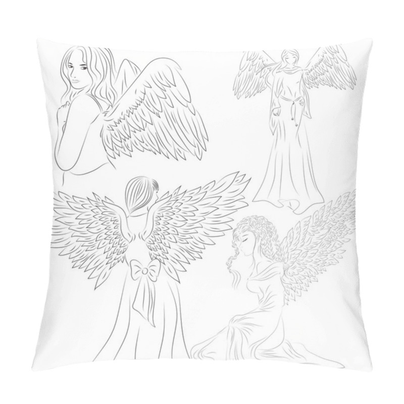 Personality  Set Pictures Of Angels In A Doodle Style Pillow Covers