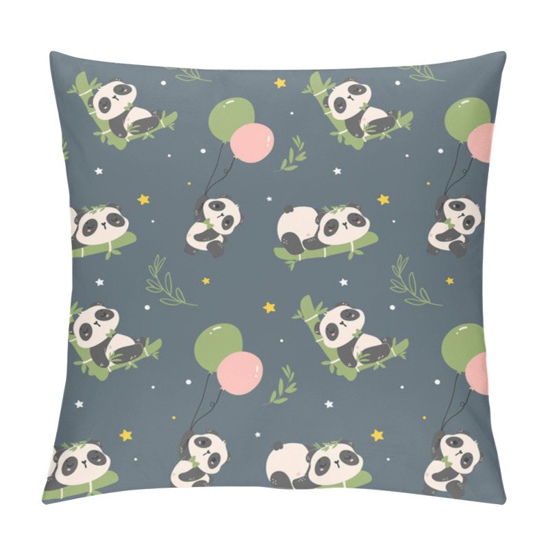 Personality  Nursery Pattern Seamless Baby Panda Sleeping On Bamboo, Isolated On Dark Blue Background. Pillow Covers