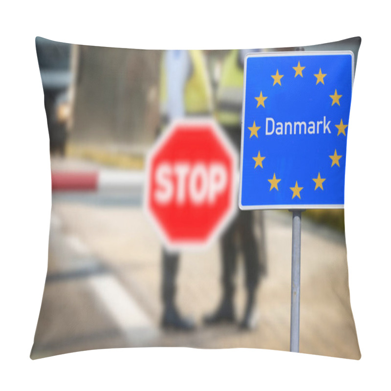 Personality  Stop Sign, Barrier And Control At The Border With Denmark Pillow Covers