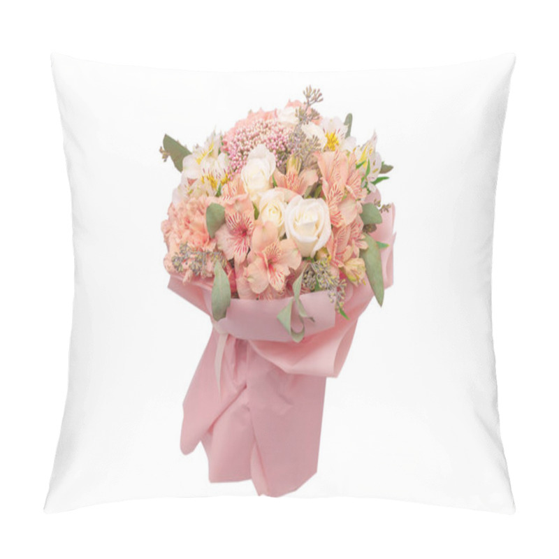 Personality  Bouquet Of  Soft Pink Flowers In Pink Wrapping Paper.  Pillow Covers