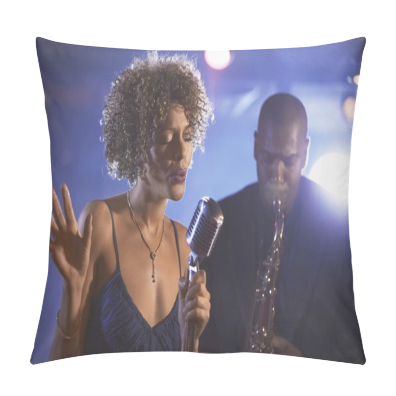 Personality  Female Singer And Saxophonist Performing  Pillow Covers