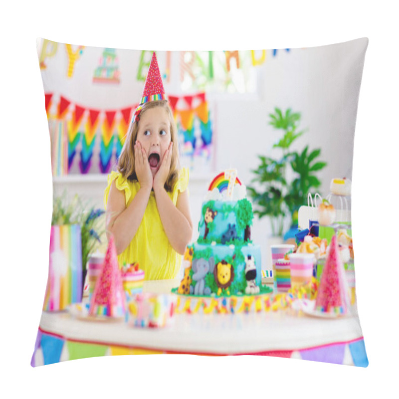 Personality  Child Birthday Party. Kids Blow Candle On Cake. Pillow Covers