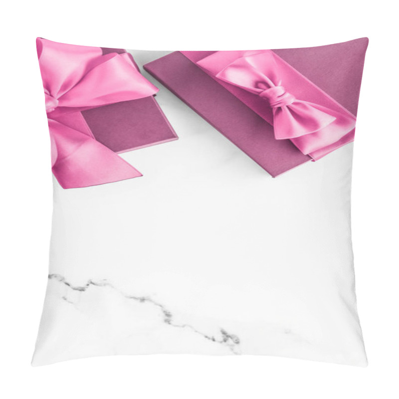 Personality  Pink Gift Box With Silk Bow On Marble Background, Girl Baby Show Pillow Covers