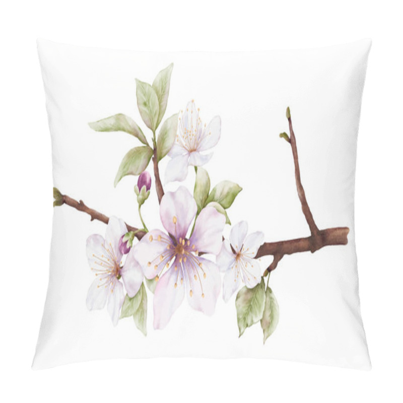 Personality  Watercolor Light Pink Cherry Blossoms Blooming On The Branches. Cherry Blossom And Leaves Branch Bouquet Vector Isolated On White Background. Suitable For Decorative Spring Festivals, Or Cards. Pillow Covers