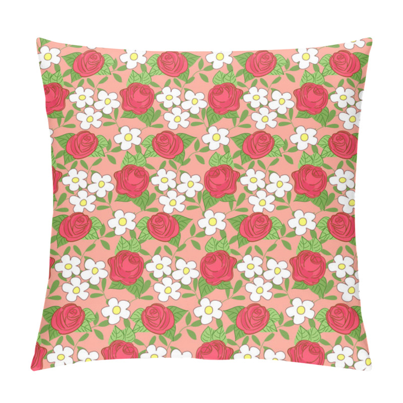 Personality  Seamless Pattern With Cartoon Daisies And Roses. Pillow Covers