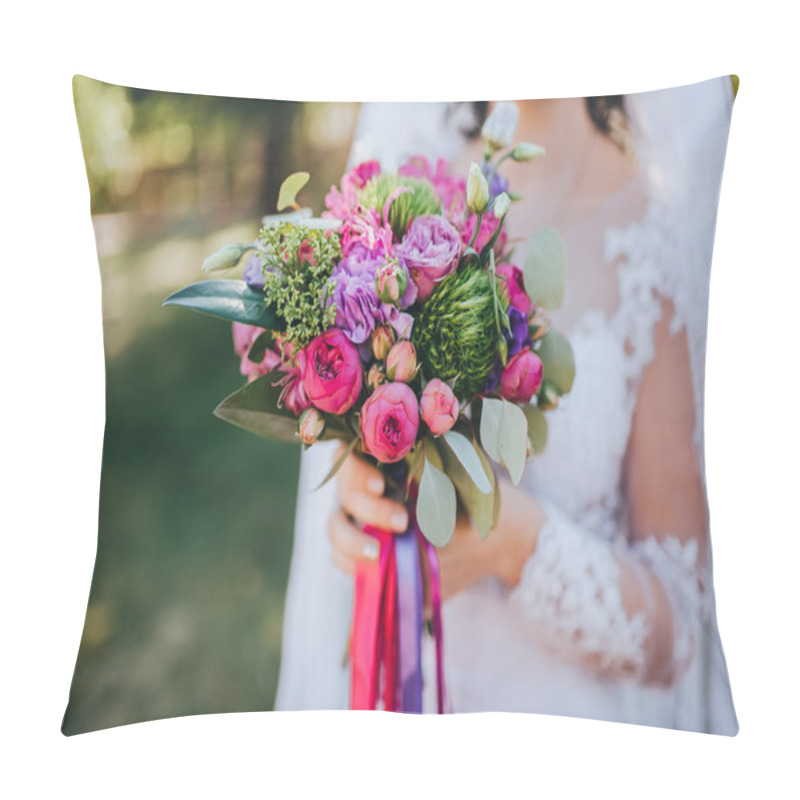 Personality  Bride In White Dress Holding Bouquet Pillow Covers