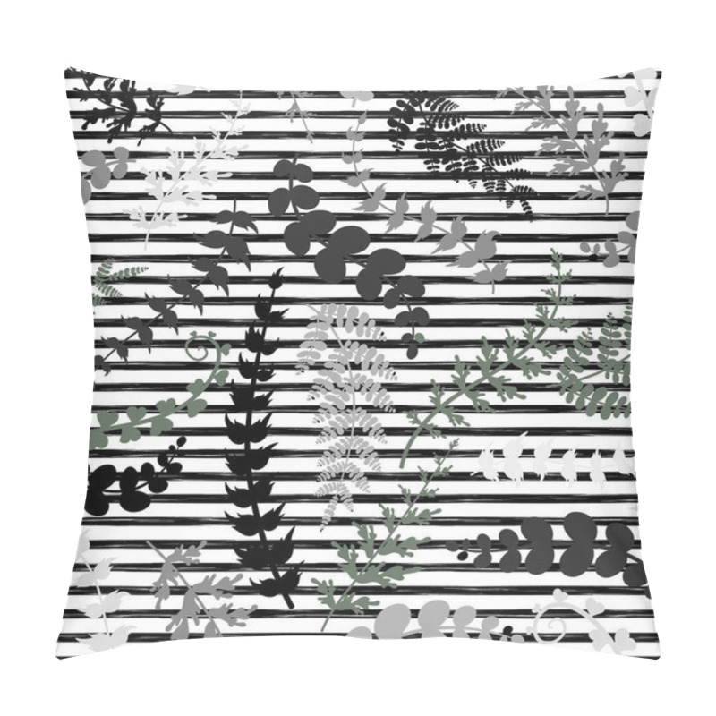 Personality  Illustration Of Floral Seamless. Leaves With Black Strips On A White Background. Vector. Pillow Covers