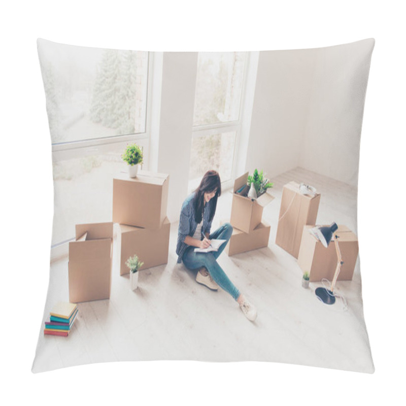 Personality  Home, Sweet Home! Young Girl In Casual Clothes Is Sitting With C Pillow Covers