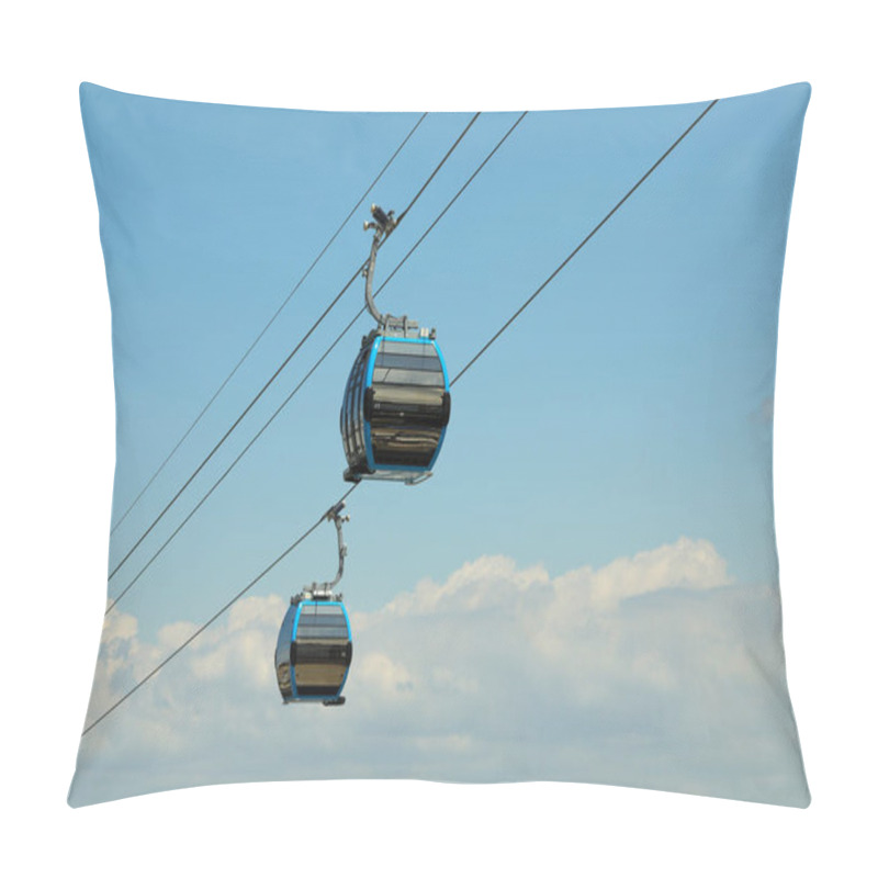 Personality  Cable Car Cabins Against Amazing Sky And Clouds. Cableway, Green Transportation.  Pillow Covers