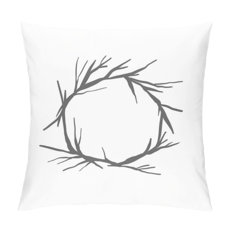 Personality  A Wreath Of Twigs. Branch Decor. Doodle Vector. Hand-drawn In Cartoon Style, Isolated On White Background. Pillow Covers