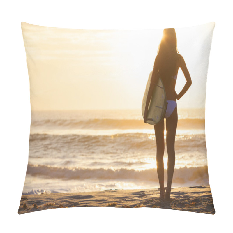 Personality  Woman Bikini Surfer & Surfboard Sunset Beach Pillow Covers