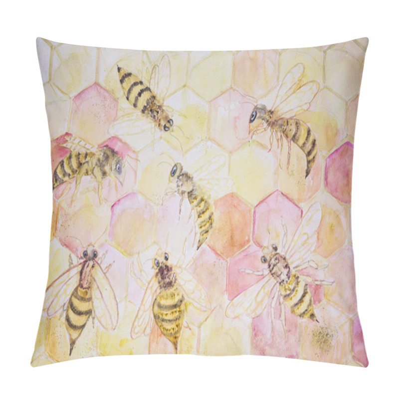 Personality  Gathering Of Bees In Hexagon Construction. The Dabbing Technique Gives A Soft Focus Effect Due To The Altered Surface Roughness Of The Paper Pillow Covers