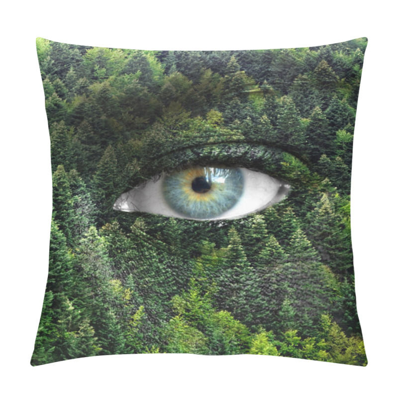 Personality  Green Forest And Human Eyes - Save Nature Concept Pillow Covers