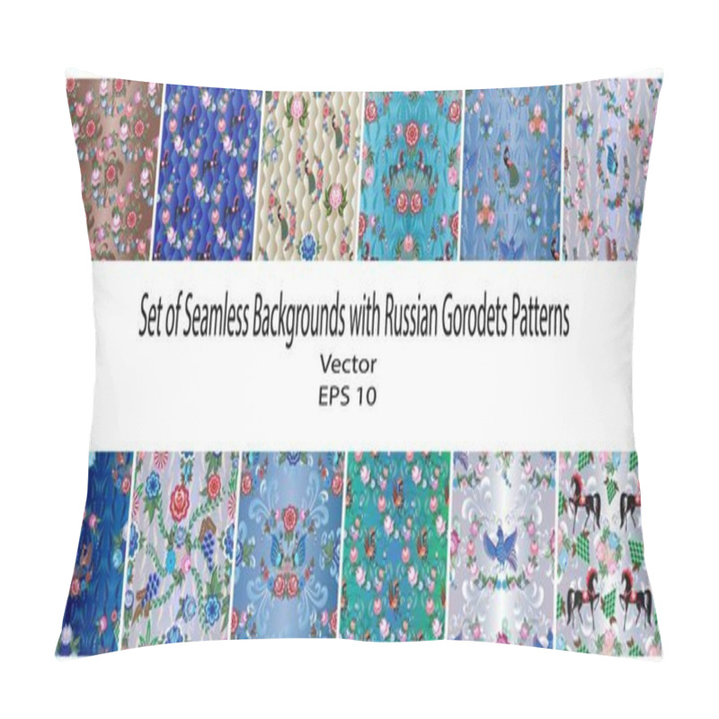 Personality  Set Of Seamless Backgrounds With Russian Gorodets Patterns Pillow Covers