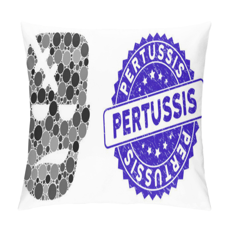 Personality  Mosaic Head Patient Icon With Grunge Pertussis Seal Pillow Covers