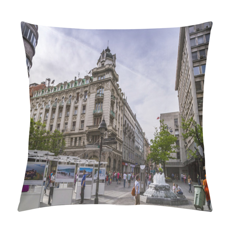 Personality  The Republic Square (Trg Republike In Serbian) With Old Baroque Style Buildings, The Statue Of Prince Michael And The National Museum Building Pillow Covers