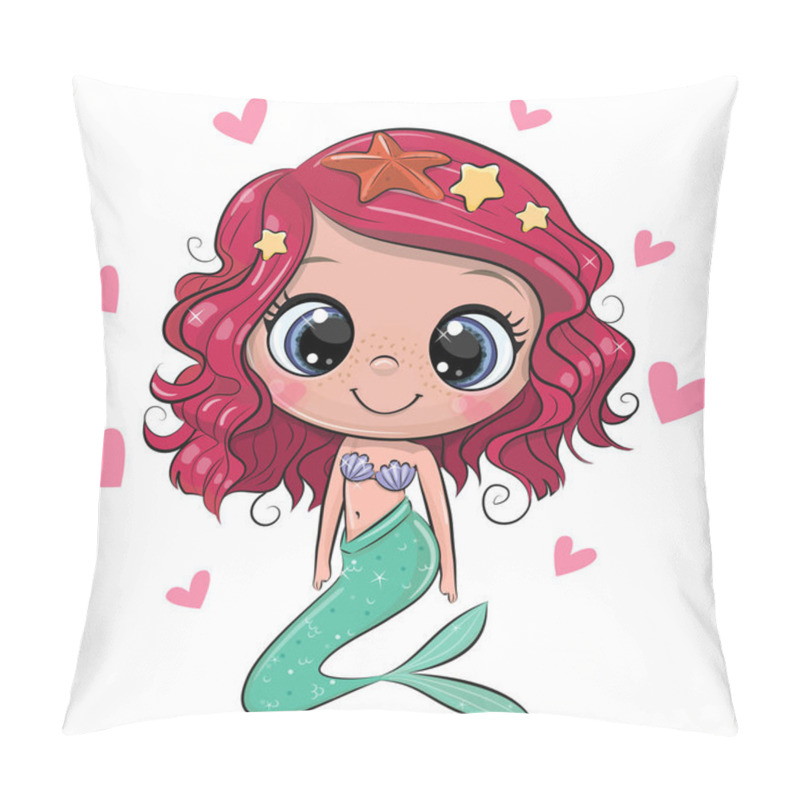 Personality  Cartoon Mermaid With Pink Hair On A White Background Pillow Covers