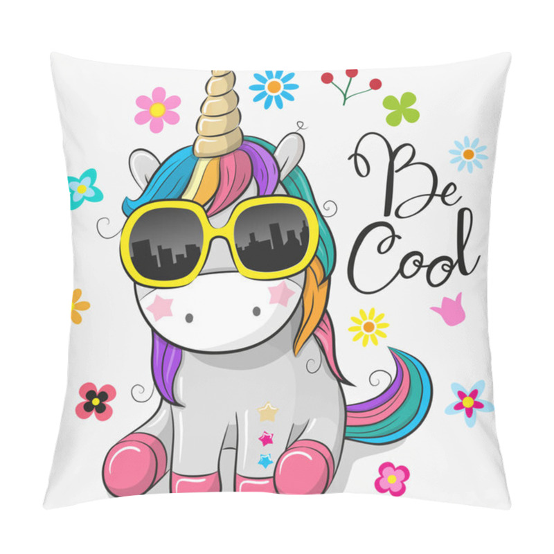 Personality  Cute Unicorn With Sun Glasses Pillow Covers