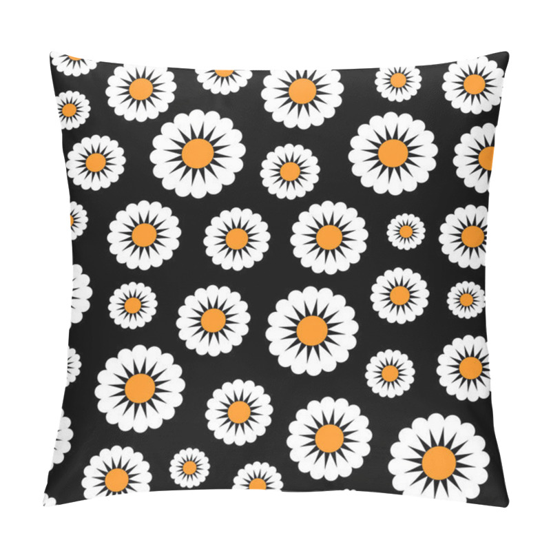 Personality  Creative Seamless Floral Vector Pattern. White Chamomile On A Black Background. For The Original, Decorative Flower Backdrop For Greeting Cards, Flyers, Packagings, Prints, Textiles, Etc. Pillow Covers